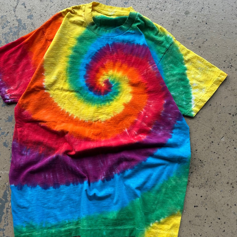 Mens Rainbow Spiral Tie Dye T-Shirt Short Sleeve Crew Neck Psychedelic Colorful
